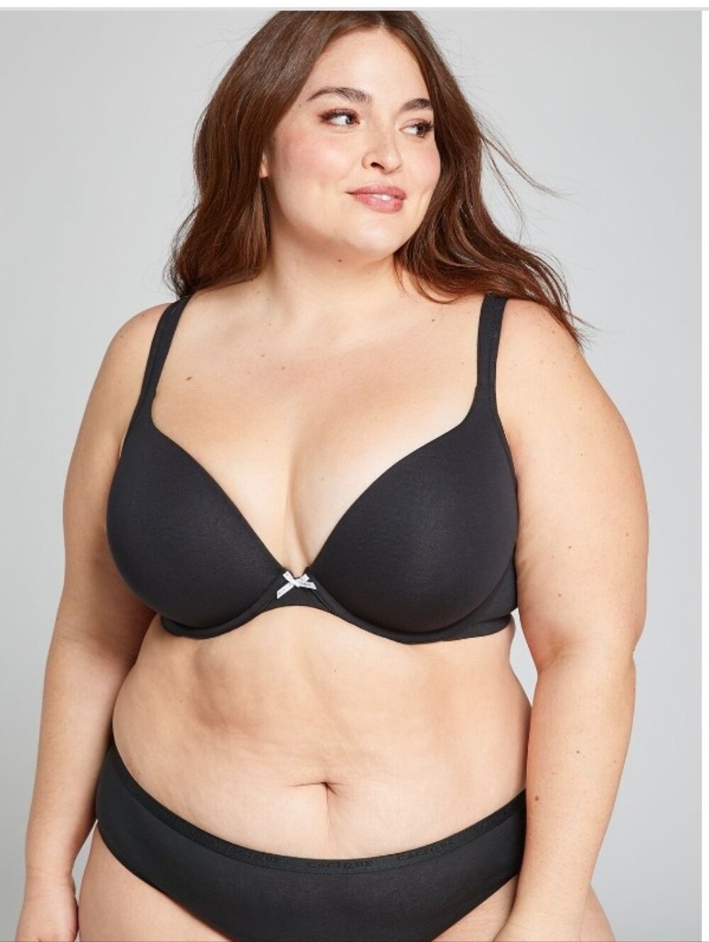 Cacique Cotton Boost Plunge Bra 48C Black